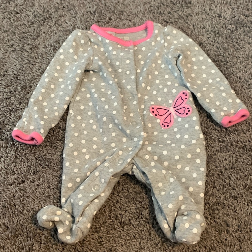 Simple Joys Gray Dots/Butterfly Button Sleeper Newborn EUC